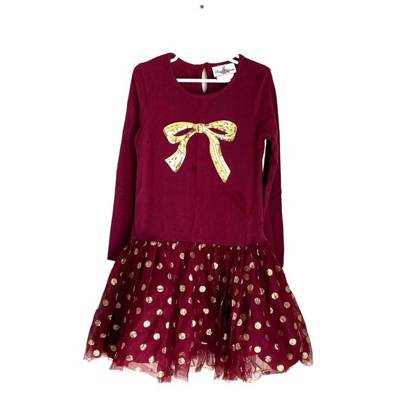 Rare Editions Other - Girls rare editions burgundy tulle twirl worthy dress with gold bow Sz 6X